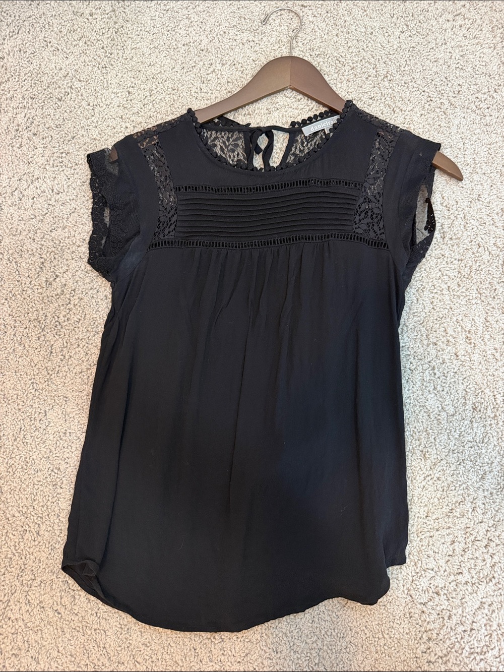 Women's Black Lace-Trim Cap Sleeve Blouse